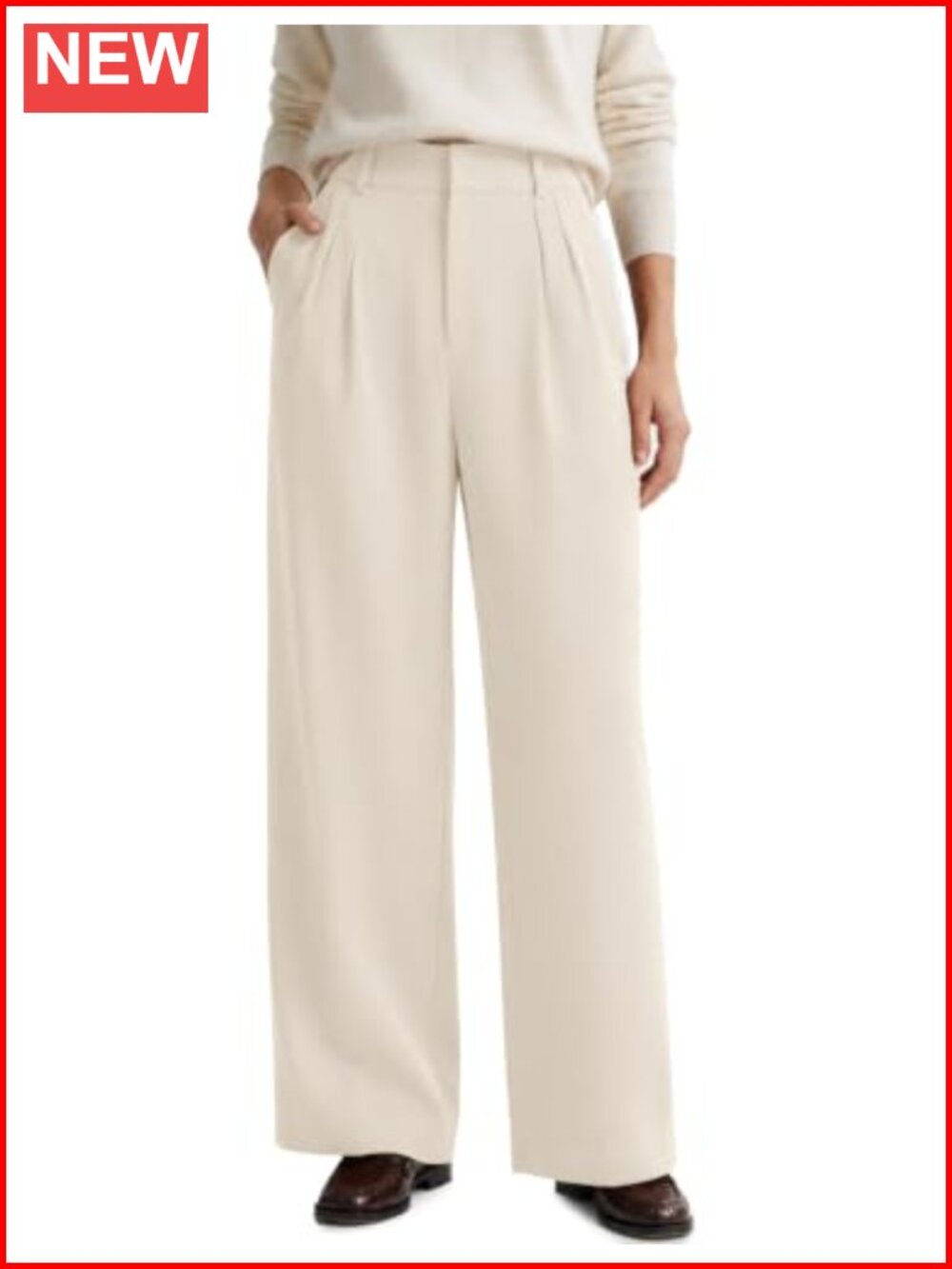 Wide Leg Dress Pants High Waisted Crepe Trousers with Pockets